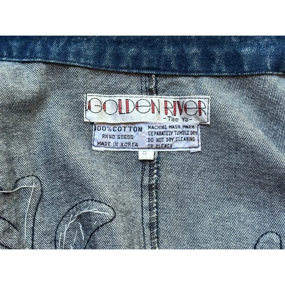Vintage Golden River Denim Jacket Embellished Rhinestone Acid Wash 80s Costume